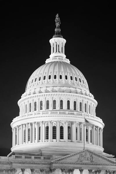 Domes: 1950s-1960s Dome Of The Capitol Building At Night Washington Dc USA by Vintage Images