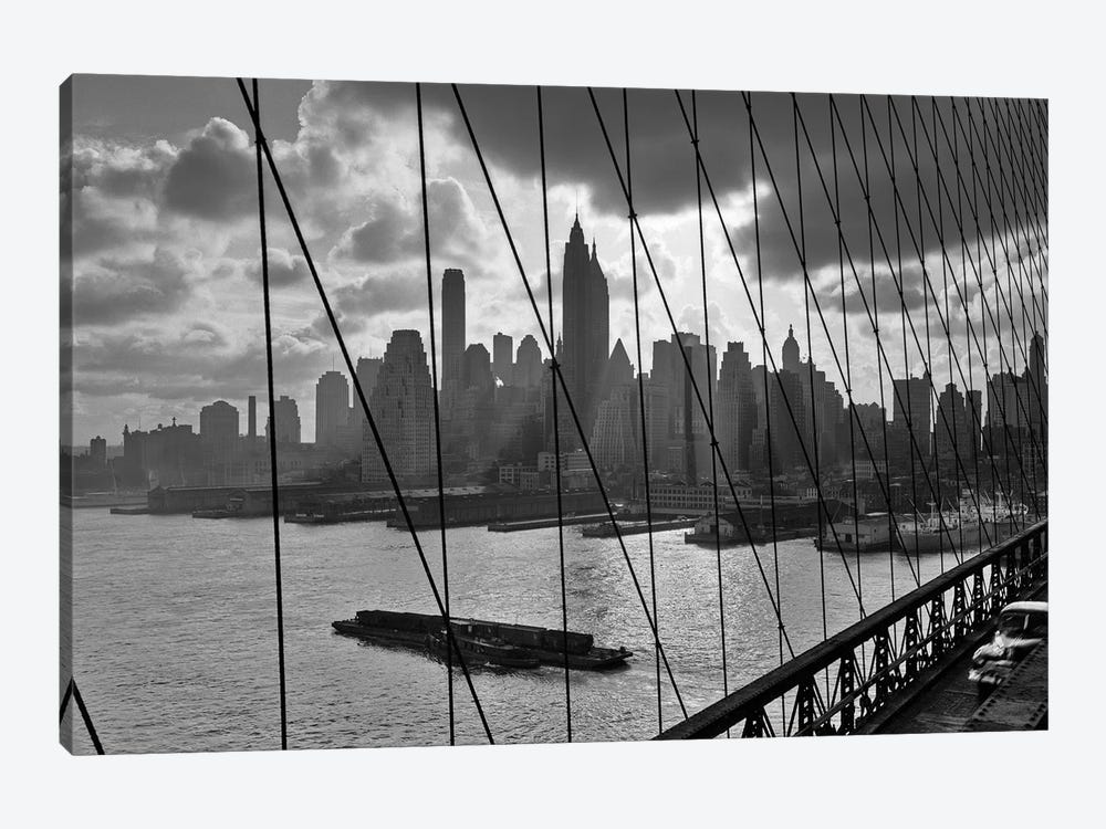 1950s-1960s Downtown Manhattan Skyline From Brooklyn Bridge by Vintage Images 1-piece Canvas Art Print