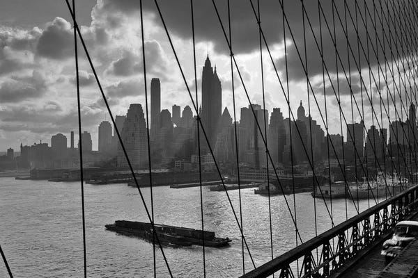 Freightliners: 1950s-1960s Downtown Manhattan Skyline From Brooklyn Bridge by Vintage Images