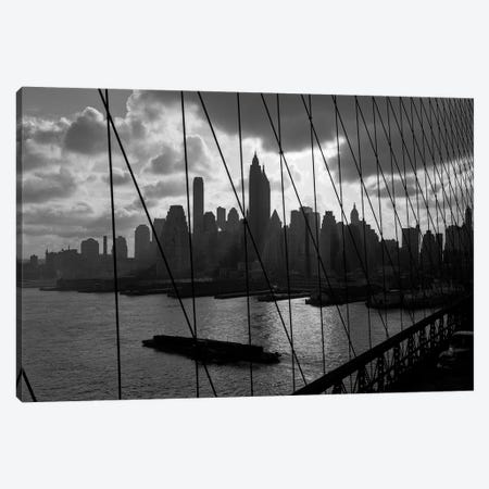 1950s-1960s Downtown Manhattan Skyline From Brooklyn Bridge Barge In East River NYC USA Canvas Print #VTG375} by Vintage Images Canvas Print
