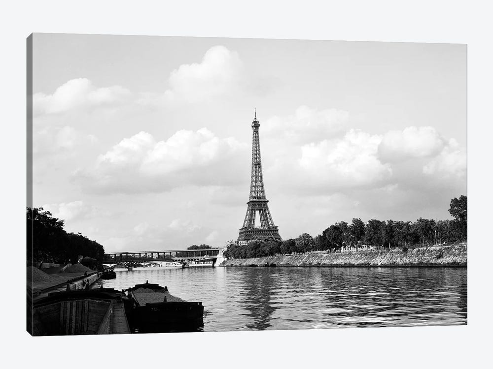 1950s-1960s Eiffel Tower Along River Seine Paris France by Vintage Images 1-piece Canvas Print