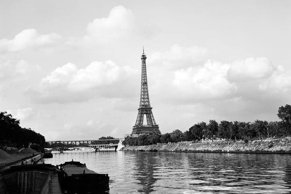 Paris Photography: 1950s-1960s Eiffel Tower Along River Seine Paris France by Vintage Images