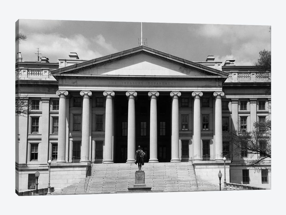 1950s-1960s Front Of The Treasury Building Washington Dc USA by Vintage Images 1-piece Canvas Print