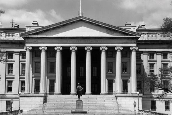 Columns: 1950s-1960s Front Of The Treasury Building Washington Dc USA by Vintage Images