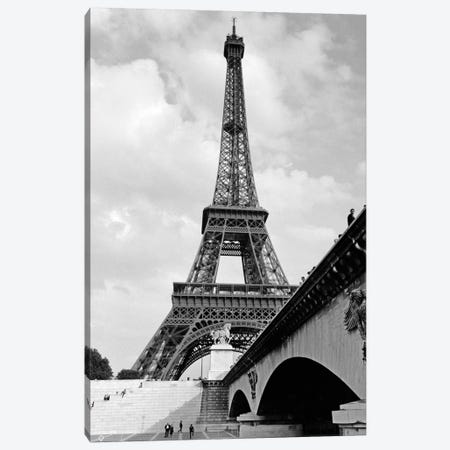 1920s Eiffel Tower With People Walking Up Stairs & Standing On Bridge In Foreground Canvas Print #VTG37} by Vintage Images Canvas Artwork