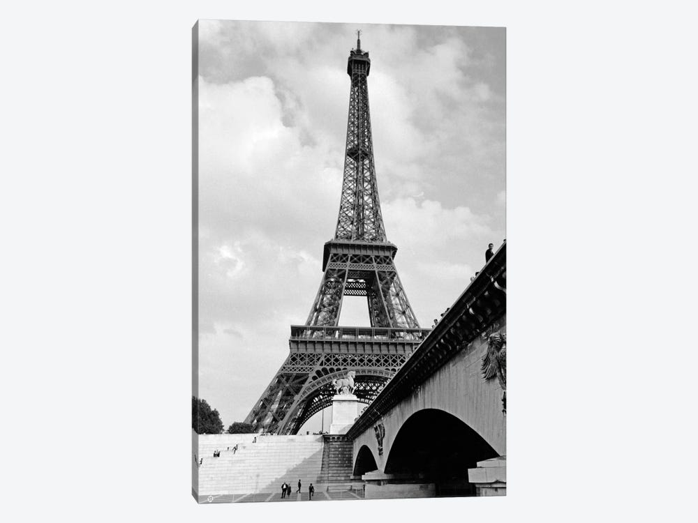 1920s Eiffel Tower With People Walking Up Stairs & Standing On Bridge In Foreground by Vintage Images 1-piece Canvas Artwork