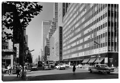 1950s-1960s Looking South On Third Avenue At 47th Street Manhattan New York City Ny USA Canvas Art Print - Vintage Images