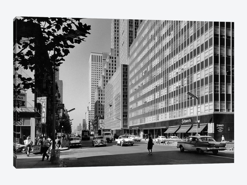 1950s-1960s Looking South On Third Avenue At 47th Street Manhattan New York City Ny USA by Vintage Images 1-piece Canvas Wall Art