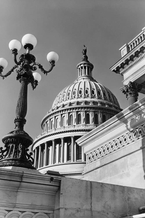 1950s-1960s Low Angle View Of The Capitol Building Dome And Architectural Details Washington Dc USA