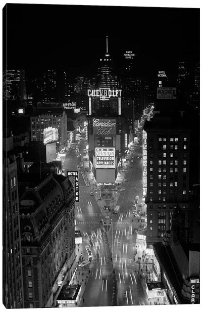 1950s-1960s Night Aerial View Times Square From Times Building Looking North Manhattan Canvas Art Print - Manhattan Art