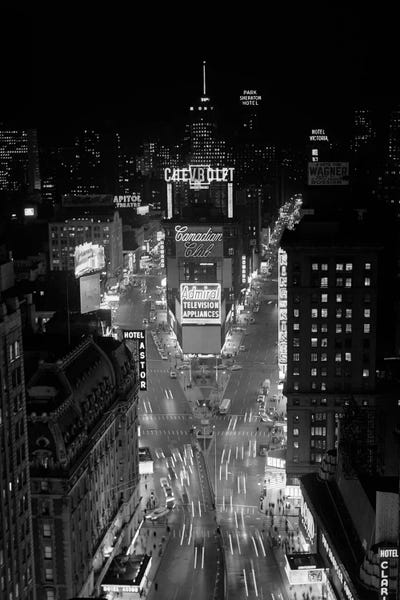 Times Square: 1950s-1960s Night Aerial View Times Square From Times Building Looking North Manhattan by Vintage Images