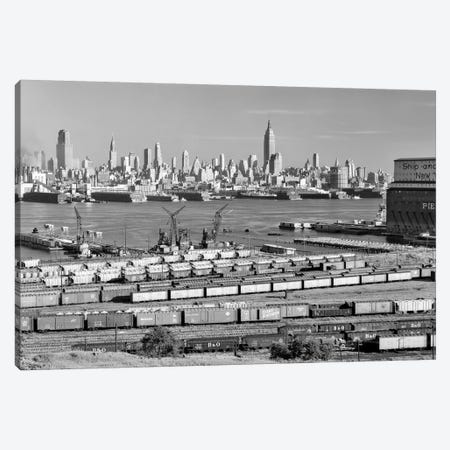 1950s-1960s Skyline Midtown Manhattan From Across The Hudson River Railroad Tracks Foreground In West New York NJ USA Canvas Print #VTG384} by Vintage Images Canvas Artwork