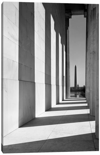 1950s-1960s Washington Monument Seen From Lincoln Memorial Washington Dc USA Canvas Art Print - Black & White Photography