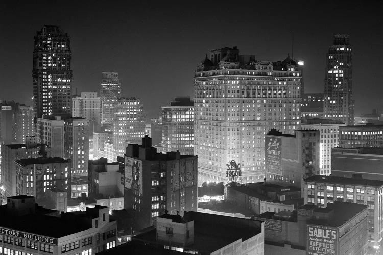 1954 Night Skyline Retail Business Area Detroit Michigan USA