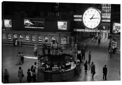 1959 Grand Central Passenger Railroad Station Main Hall Information Booth And Train Ticket Windows NYC NY USA Canvas Art Print - Train Art