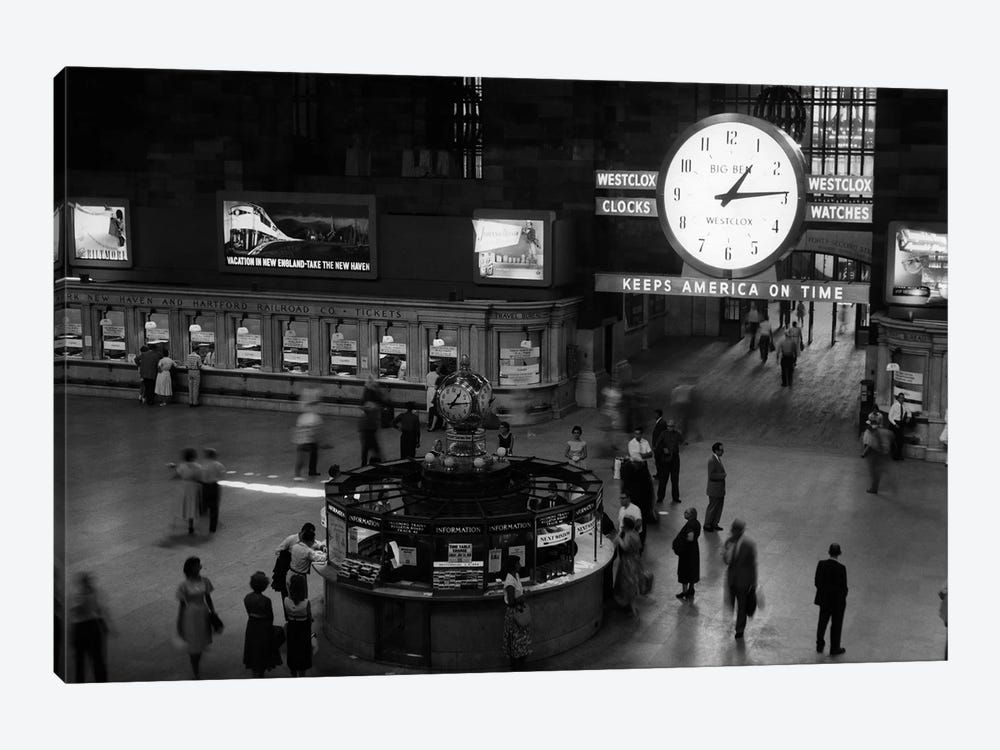 1959 Grand Central Passenger Railroad Station Main Hall Information Booth And Train Ticket Windows NYC NY USA by Vintage Images 1-piece Art Print
