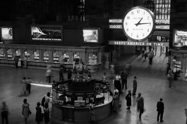 Trains: 1959 Grand Central Passenger Railroad Station Main Hall Information Booth And Train Ticket Windows NYC NY USA by Vintage Images