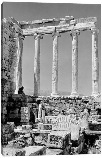 1960s Anonymous Book Reader Sitting Among Greek Columns Architecture Ruins Before Restoration Parthenon Athens Acropolis Canvas Art Print - Athens