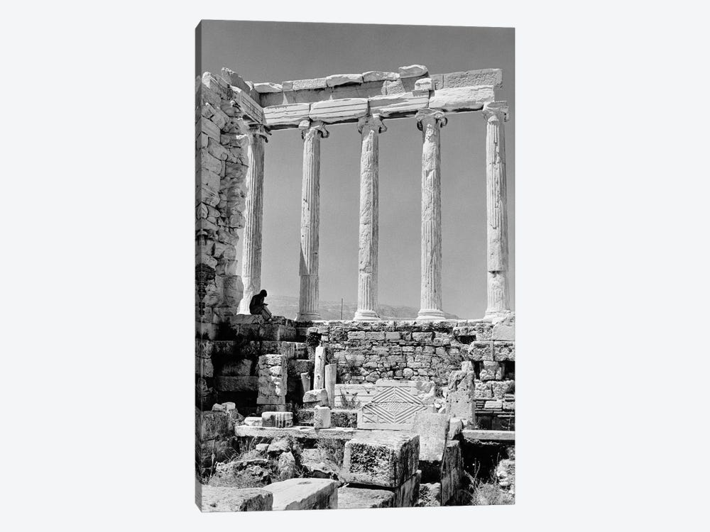 1960s Anonymous Book Reader Sitting Among Greek Columns Architecture Ruins Before Restoration Parthenon Athens Acropolis by Vintage Images 1-piece Canvas Art