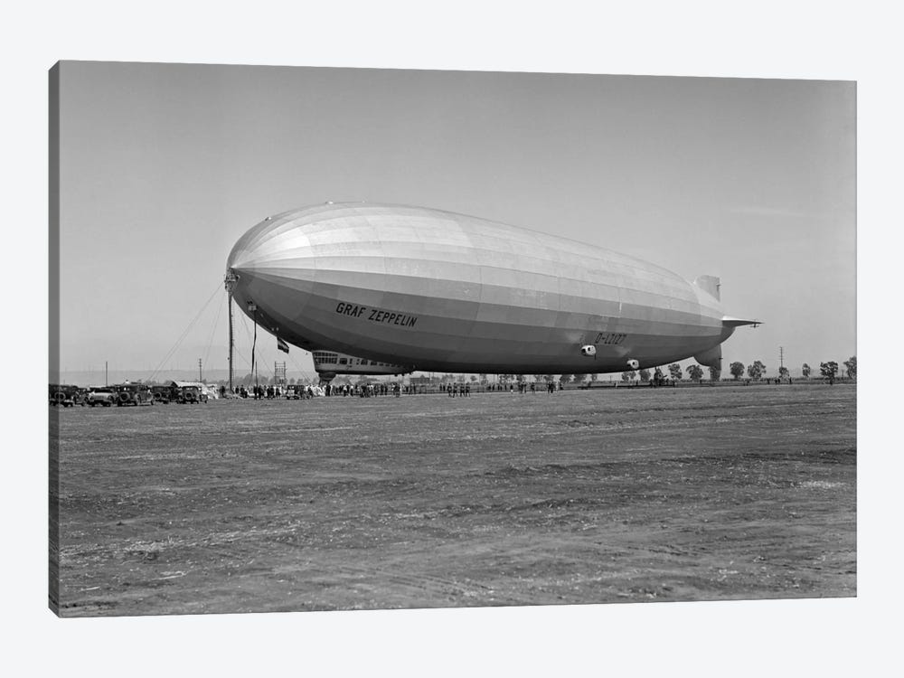 1920s German Rigid Airship Graf Zeppelin D-LZ-127 Moored Being Serviced By Small Crew October 10 1928 Lakehurst New Jersey USA by Vintage Images 1-piece Canvas Artwork