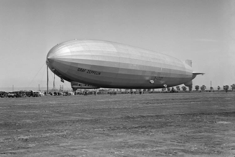 1920s German Rigid Airship Graf Zeppelin D-LZ-127 Moored Being Serviced By Small Crew October 10 1928 Lakehurst New Jersey USA