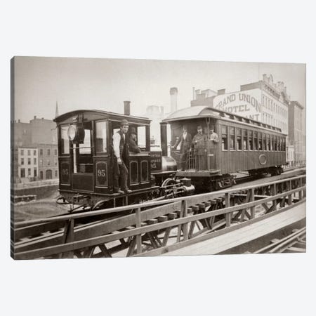 1880s Men On Board Elevated Locomotive & Passenger Car On East 42nd Street Grand Union Hotel In Background New York City USA Canvas Print #VTG3} by Vintage Images Canvas Art Print