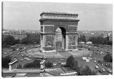 1960s Arc De Triomphe In Center Of Place de l'Etoile Champs Elysees At Lower Right Paris France Canvas Art Print - Vintage & Retro Photography