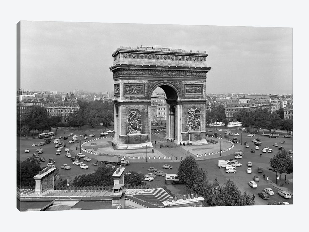 1960s Arc De Triomphe In Center Of Place de l'Etoile Champs Elysees At Lower Right Paris France by Vintage Images 1-piece Canvas Art