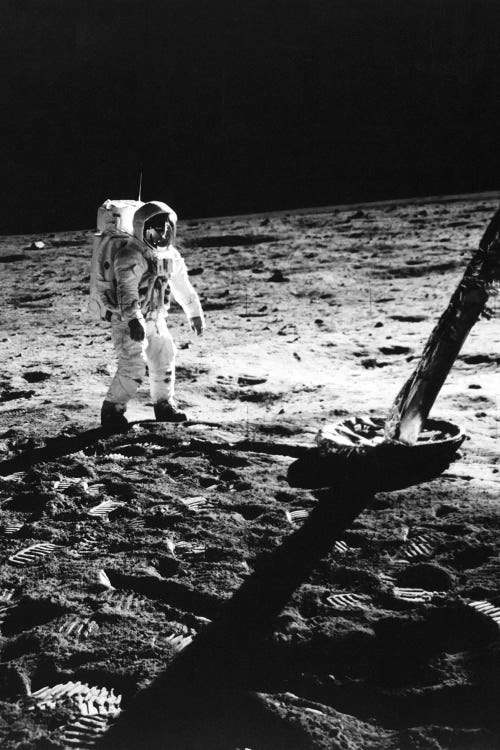 1960s Astronaut Buzz Aldrin In Space Suit Walking On The Moon Near The Apollo 11 Lunar Module July 20, 1969