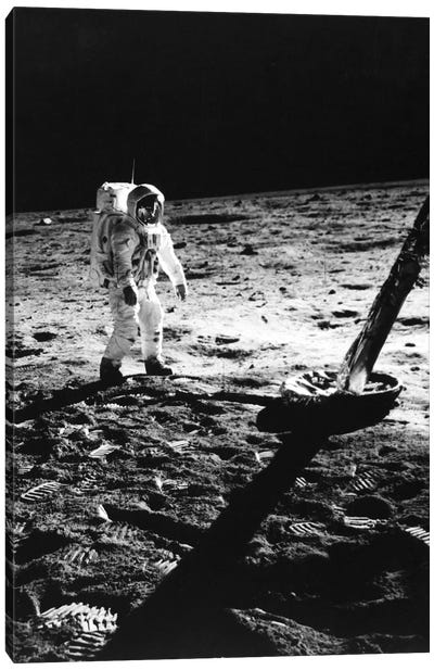 1960s Astronaut Buzz Aldrin In Space Suit Walking On The Moon Near The Apollo 11 Lunar Module July 20, 1969 Canvas Art Print - Astronomy & Space Art