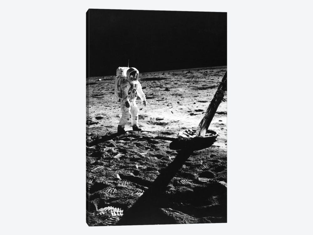 1960s Astronaut Buzz Aldrin In Space Suit Walking On The Moon Near The Apollo 11 Lunar Module July 20, 1969 by Vintage Images 1-piece Canvas Art Print