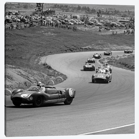 1960s Auto Race On Serpentine Section Of Track With Spectators Watching From Small Hill Canvas Print #VTG404} by Vintage Images Canvas Art Print