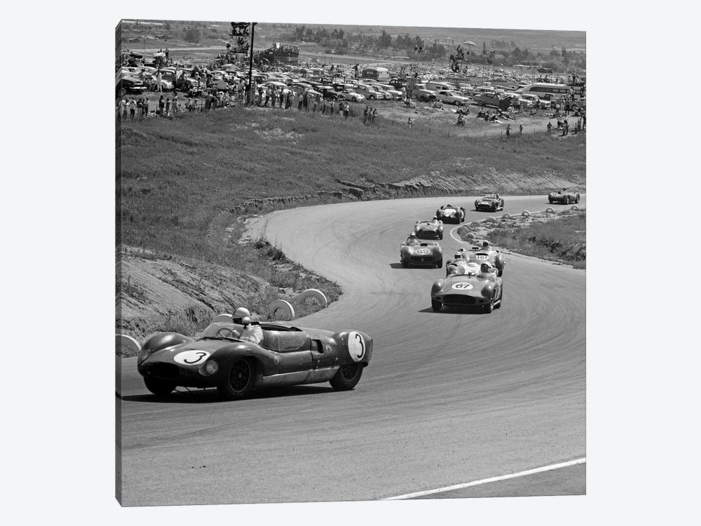 1960s Auto Race On Serpentine Section Of Track With Spectators Watching From Small Hill by Vintage Images 1-piece Canvas Art Print