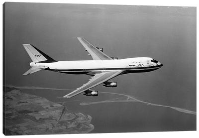 1960s Boeing 747 In Flight Canvas Art Print - Airplane Art