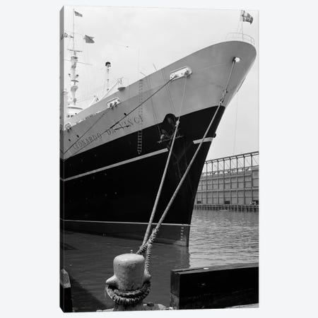 1960s Bow Of Leonardo Da Vinci Ship Tied Down To Dock With Man Scrubbing Retracted Anchor Canvas Print #VTG409} by Vintage Images Canvas Art