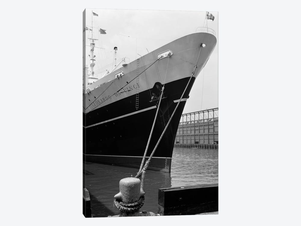 1960s Bow Of Leonardo Da Vinci Ship Tied Down To Dock With Man Scrubbing Retracted Anchor by Vintage Images 1-piece Canvas Artwork