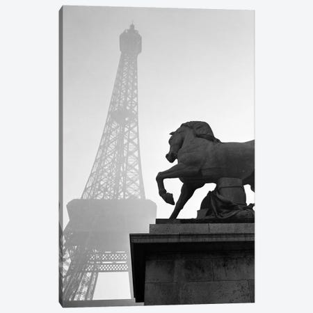 1920s Horse Statue At Base Of Eiffel Tower Paris France Canvas Print #VTG40} by Vintage Images Canvas Wall Art