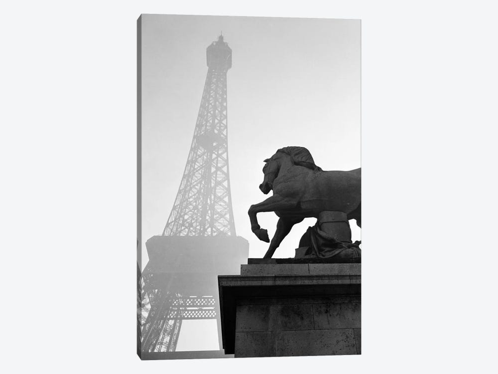 1920s Horse Statue At Base Of Eiffel Tower Paris France by Vintage Images 1-piece Canvas Wall Art