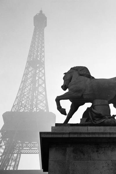 Monuments: 1920s Horse Statue At Base Of Eiffel Tower Paris France by Vintage Images
