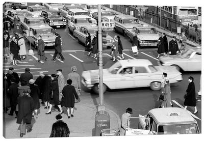 1960s Busy Intersection Cars Traffic Pedestrians Times Square Broadway And West 45Th Street New York City USA Canvas Art Print - Vintage Images