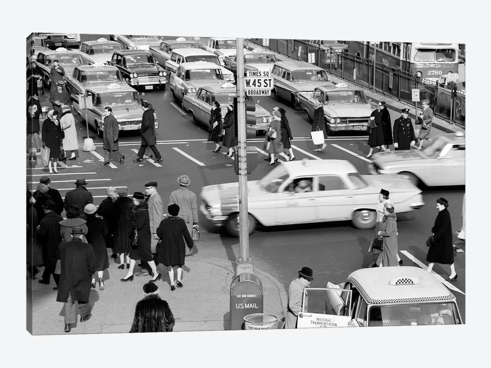 1960s Busy Intersection Cars Traffic Pedestrians Times Square Broadway And West 45Th Street New York City USA by Vintage Images 1-piece Canvas Art