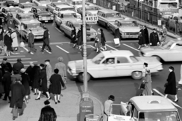 Manhattan: 1960s Busy Intersection Cars Traffic Pedestrians Times Square Broadway And West 45Th Street New York City USA by Vintage Images