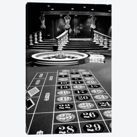 1960s Casino Viewed From End Of Roulette Table Opposite Of Wheel Looking Toward Statues Of Female Showgirls Canvas Print #VTG412} by Vintage Images Art Print