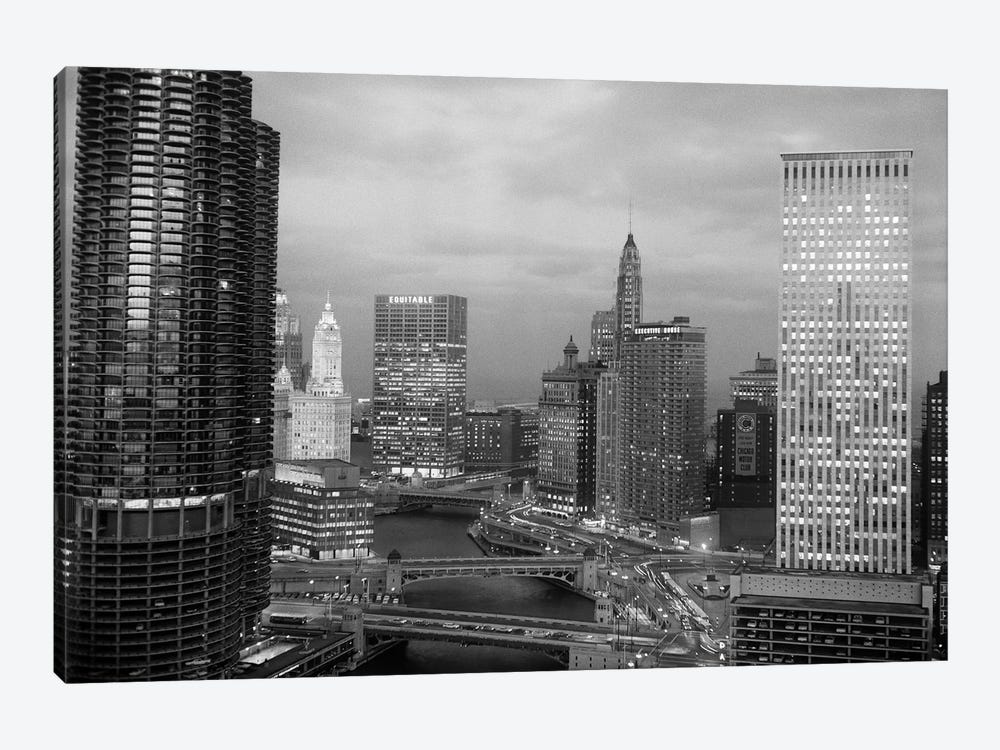 1960s Chicago River Bridges And Downtown Skyline At Dusk Chicago Il USA by Vintage Images 1-piece Canvas Print