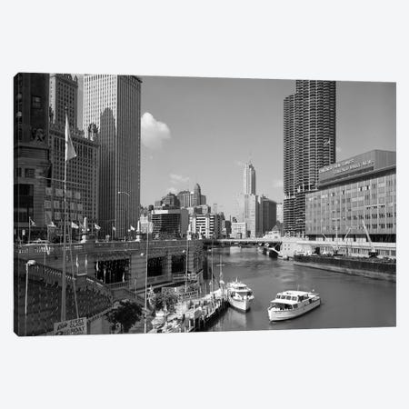 1960s Chicago River From Michigan Avenue Sun Times Building On Right And Boats In River Canvas Print #VTG414} by Vintage Images Canvas Artwork