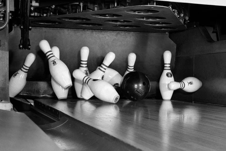 1960s Close-Up Of Bowling Ball Hitting Pins I