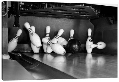1960s Close-Up Of Bowling Ball Hitting Pins I Canvas Art Print - Bowling