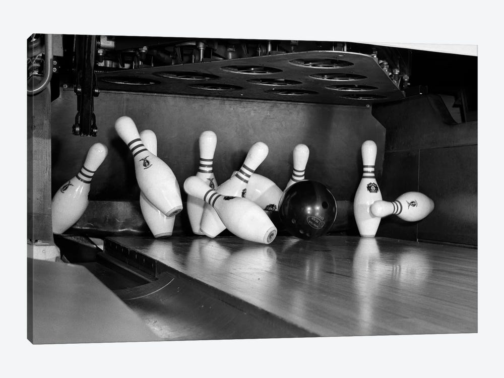 1960s Close-Up Of Bowling Ball Hitting Pins I by Vintage Images 1-piece Canvas Artwork