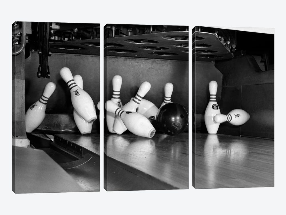 1960s Close-Up Of Bowling Ball Hitting Pins I by Vintage Images 3-piece Canvas Art