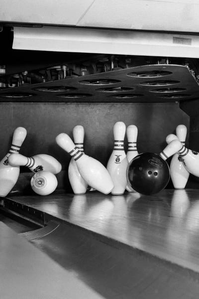 Bowling: 1960s Close-Up Of Bowling Ball Hitting Pins II by Vintage Images